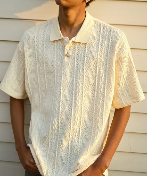 Simple Beige Button Solid Mens Polo Shirts Summer