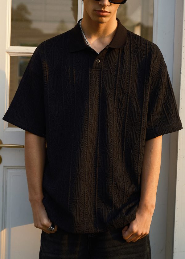 Simple Beige Button Solid Mens Polo Shirts Summer - Image 2