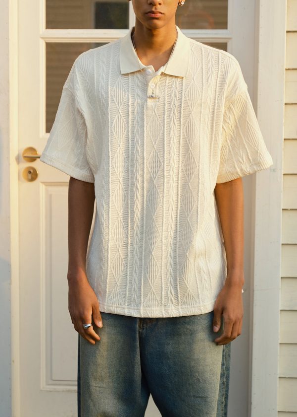 Simple Beige Button Solid Mens Polo Shirts Summer - Image 3