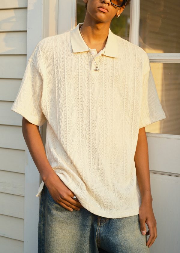 Simple Beige Button Solid Mens Polo Shirts Summer - Image 4
