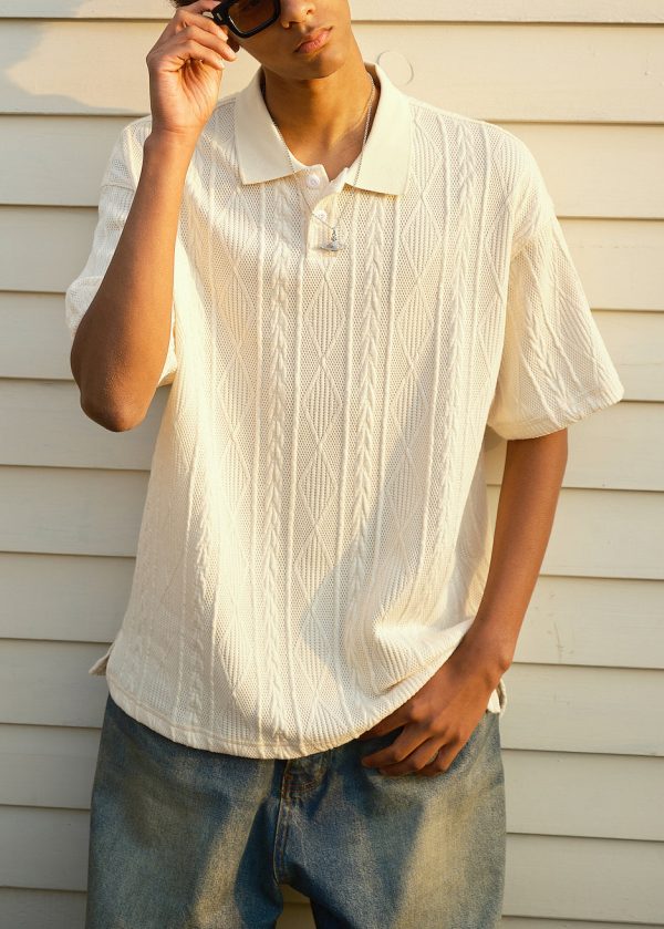 Simple Beige Button Solid Mens Polo Shirts Summer - Image 5