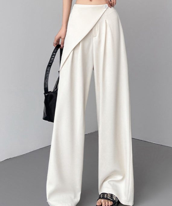 Simple Beige High Waist Patchwork Wide Leg Pants Summer