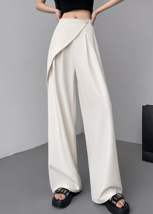 Simple Beige High Waist Patchwork Wide Leg Pants Summer - Image 3