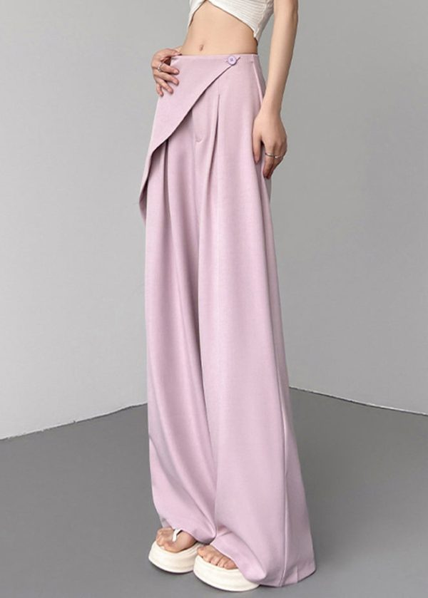 Simple Beige High Waist Patchwork Wide Leg Pants Summer - Image 4