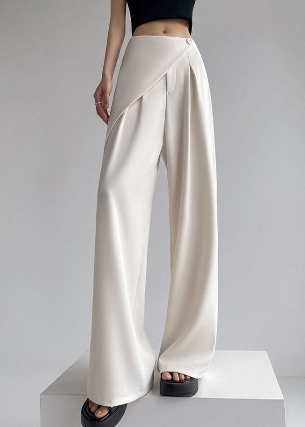 Simple Beige High Waist Patchwork Wide Leg Pants Summer - Image 5