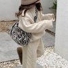 Simple Beige O-Neck Kids Knitted Cotton Sweaters And Pants Two Pieces Set Spring