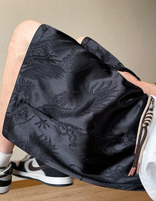 Simple Black Lace Up Elastic Waist Summer Men Shorts
