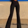Simple Black Solid High Waist Cotton Flared Trousers Spring