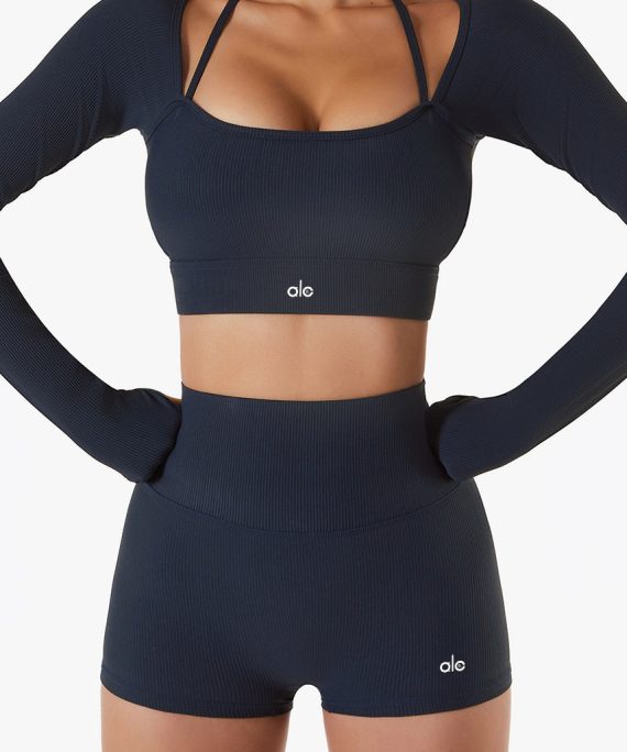 Simple Black U Neck Yoga Bra And Leggings Set Suit