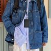 Simple Blue Peter Pan Collar Pockets Denim Mens Coats Spring