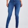 Simple Blue Pockets High Waist Denim Pants Summer