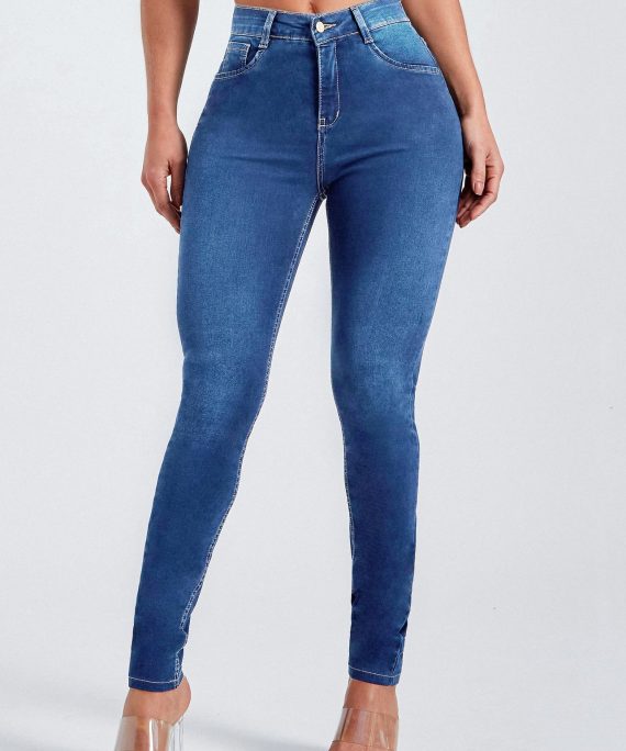 Simple Blue Pockets High Waist Denim Pants Summer