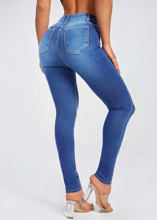 Simple Blue Pockets High Waist Denim Pants Summer - Image 4