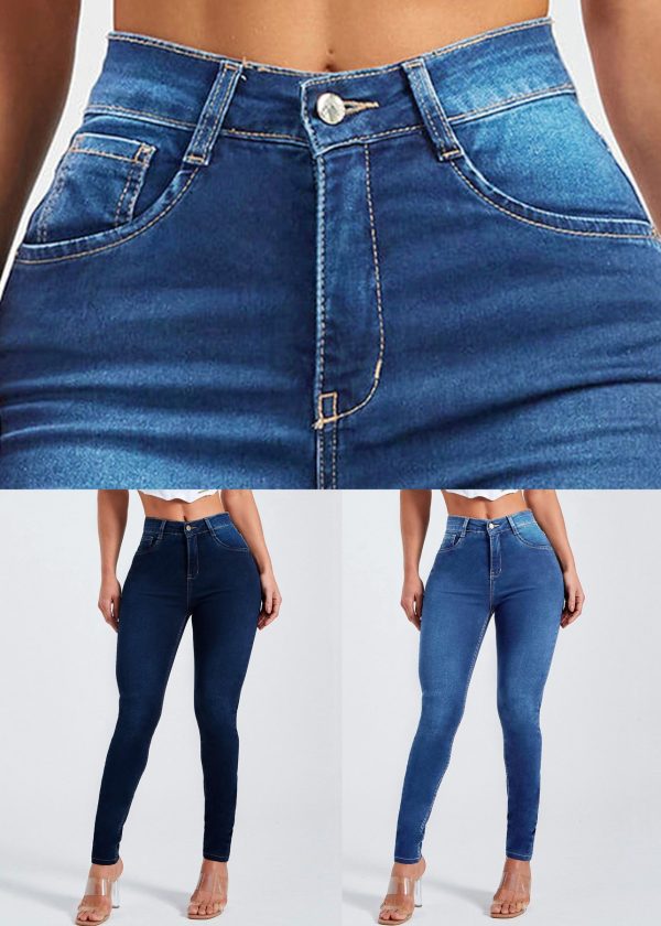 Simple Blue Pockets High Waist Denim Pants Summer - Image 5