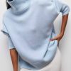 Simple Blue Turtleneck Solid Knit Sweaters Spring