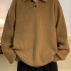 Simple Coffee Peter Pan Collar Button Solid Knit Men Sweaters Fall