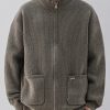 Simple Coffee Zip Up Pockets Knit Mens Coats Spring