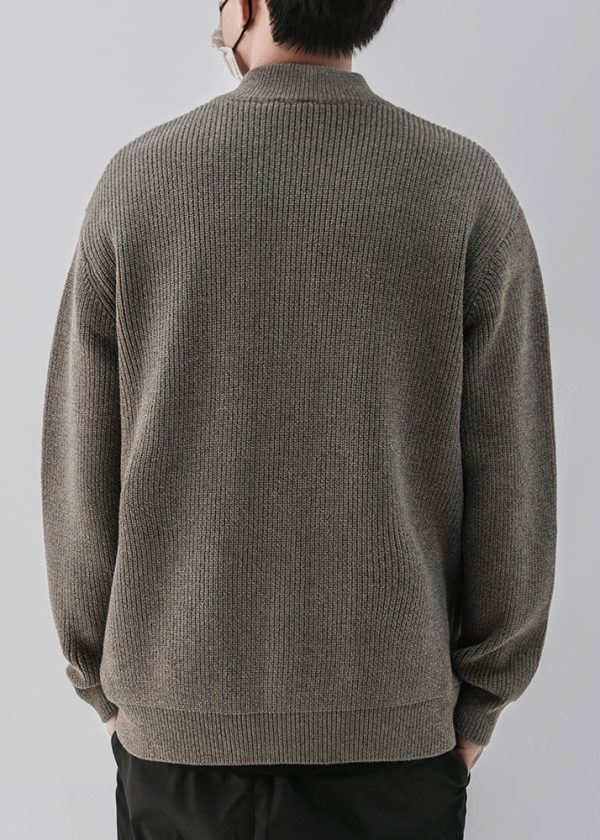 Simple Coffee Zip Up Pockets Knit Mens Coats Spring - Image 5