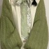 Simple Green Turtleneck Solid Cable Knit Sweaters Lantern Sleeve