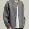 Simple Grey O Neck Button Solid Knit Mens Coats Spring