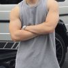 Simple Grey O Neck Solid Cotton Men Tank Sleeveless