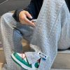 Simple Grey Pockets Side Open Solid Cotton Men Pants Spring