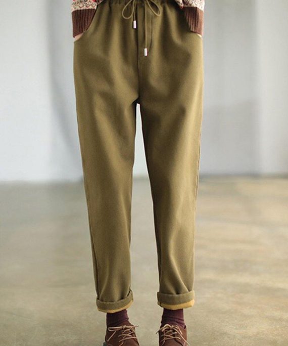 Simple Khaki Clothing Spring Elastic Waist Drawstring Fashion Ideas Pant