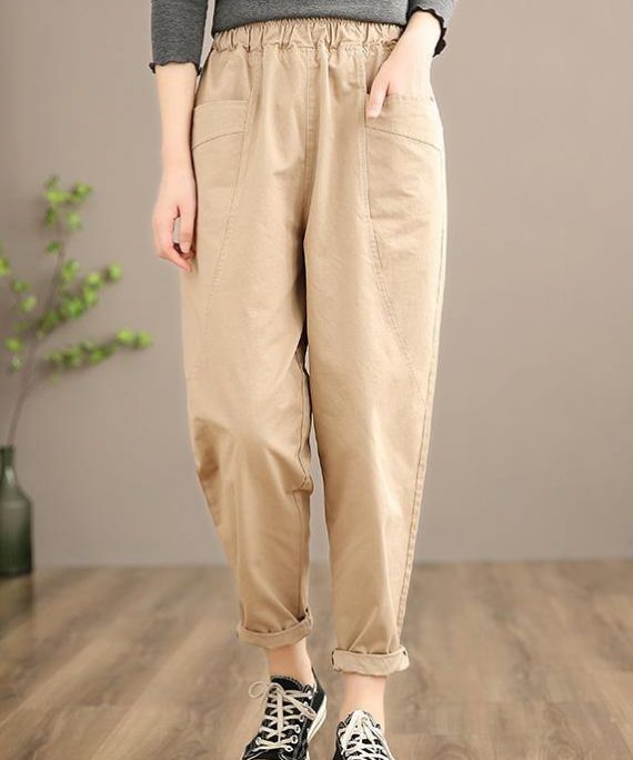 Simple Khaki Trousers Slim Spring elastic waist Wardrobes Pant