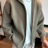 Simple Khaki Zip Up Cozy Knit Mens Coats Spring