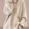 Simple Light Camel V Neck Patchwork Knit Sweaters Spring
