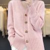 Simple Pink V Neck Button Cozy Knit Coat Spring