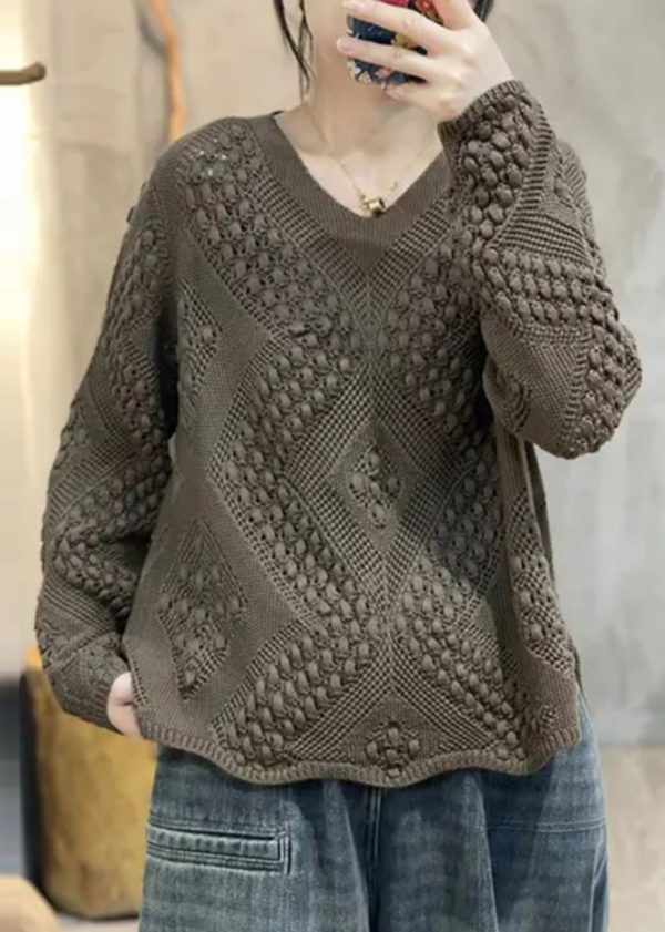 Simple Red Oversized Hollow Out Knit Pullover Spring - Image 2