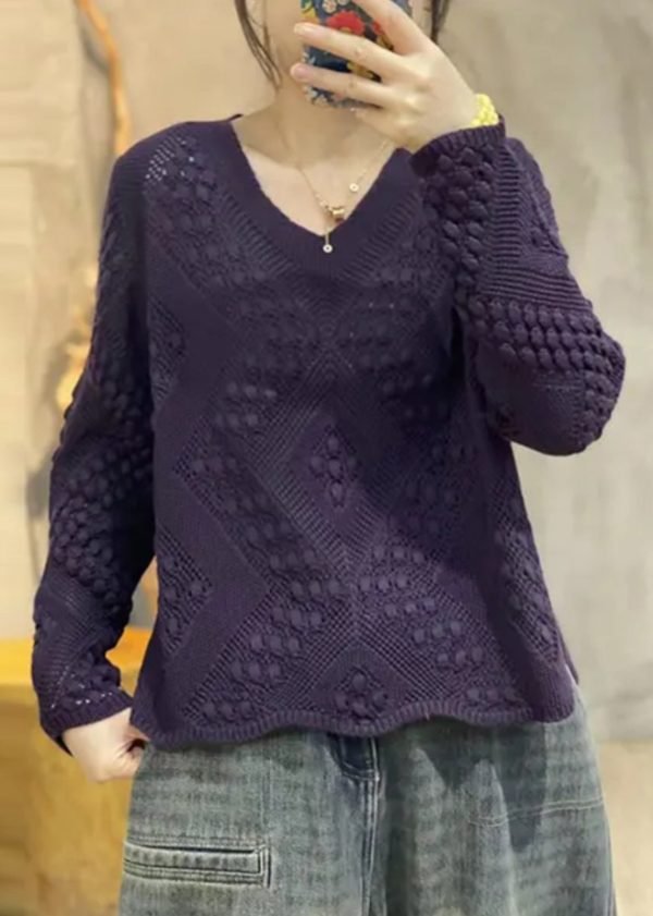 Simple Red Oversized Hollow Out Knit Pullover Spring - Image 3
