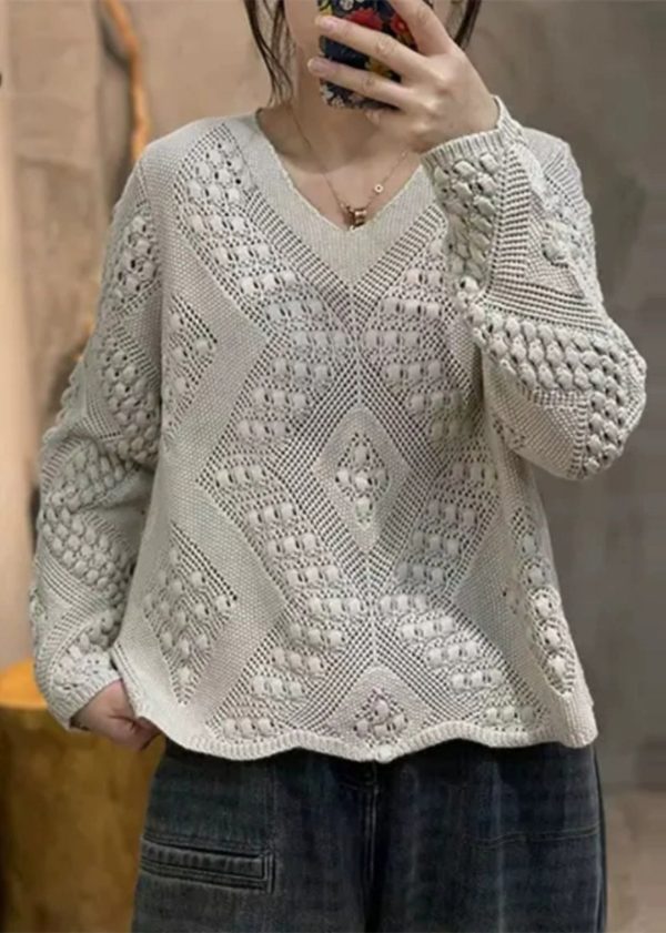 Simple Red Oversized Hollow Out Knit Pullover Spring - Image 4