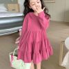 Simple Rose Patchwork Wrinkled Kids Long Dresses Fall