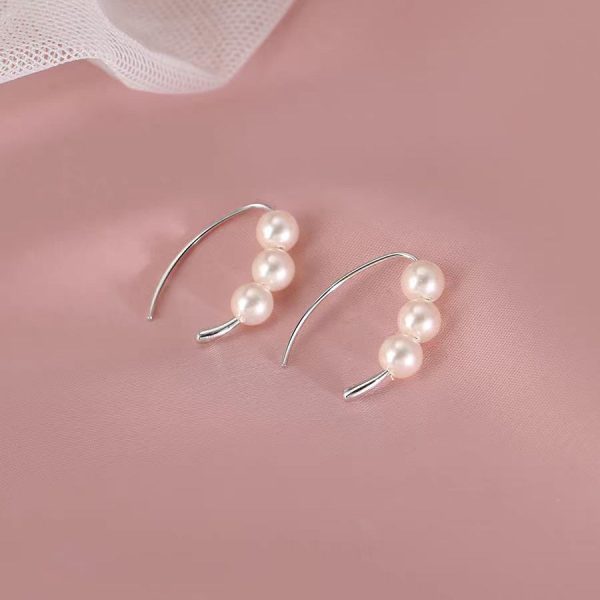 Simple Silk Sterling Silver Pearl Hoop Earrings - Image 2