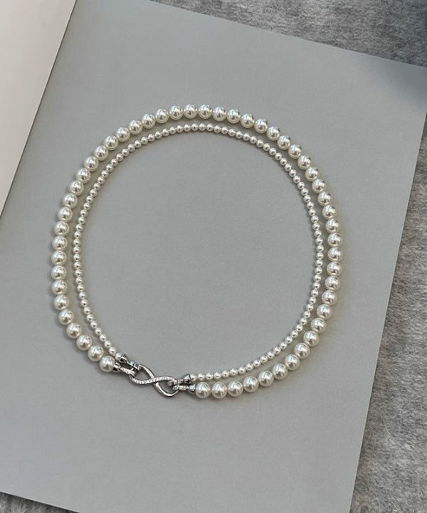 Simple Silk Sterling Silver Round Pearl Sweater Graduated Bead Necklace - Image 3