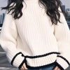 Simple Versatile White O Neck Thick Knit Sweaters Spring