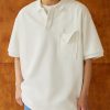 Simple White Button Pockets Solid Cotton Mens Polo Shirt Summer