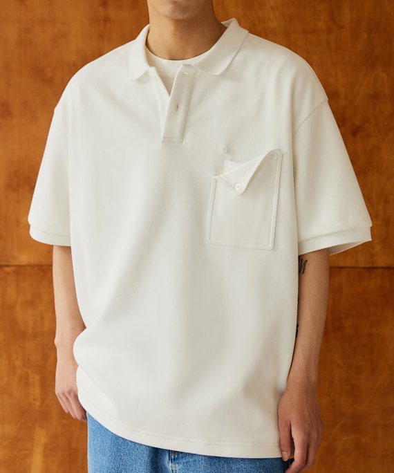 Simple White Button Pockets Solid Cotton Mens Polo Shirt Summer