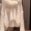 Simple White Fur Collar Cozy Solid Knit Sweater Spring