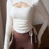 Simple White O-Neck Drawstring Spring Yoga Tops