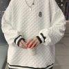 Simple White O Neck Patchwork Cotton Mens Sweatshirts Top Spring