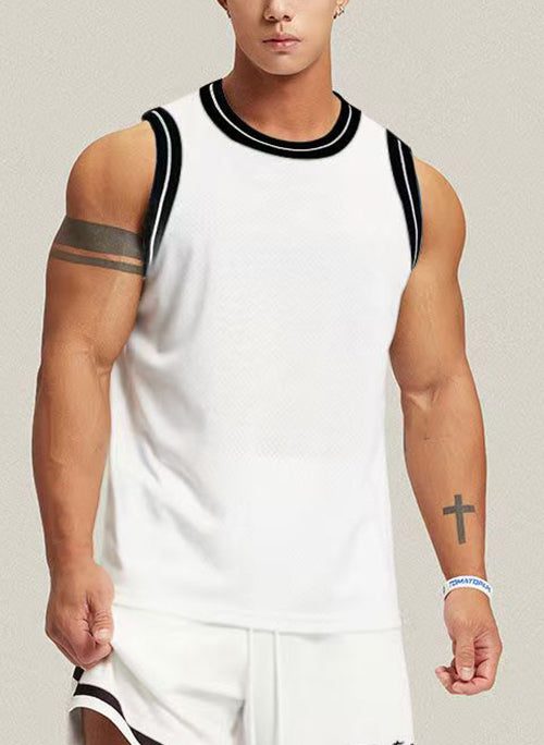 Simple White O Neck Solid Cozy Cotton Men Tank Summer