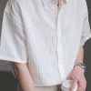 Simple White Peter Pan Collar Cotton Men Casual Clothing Summer
