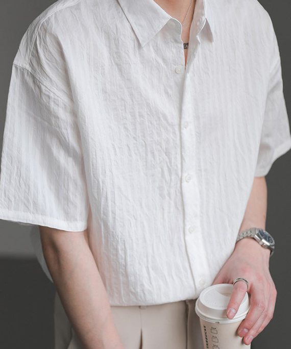 Simple White Peter Pan Collar Cotton Men Casual Clothing Summer