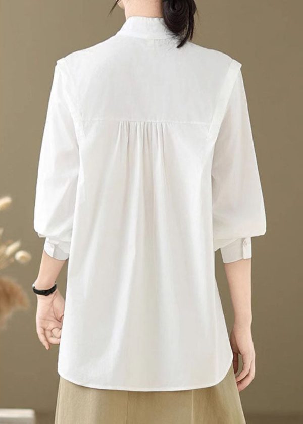 Simple White Stand Collar Button Solid Cotton Shirts Spring - Image 5