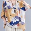 Simple Yellow Print Cotton Linen Shirt Top Summer