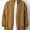 Simple Yellow Zip Up Solid Knit Mens Cardigans Spring