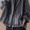 Simple black Fine tunics for women Neckline hooded zippered women coats